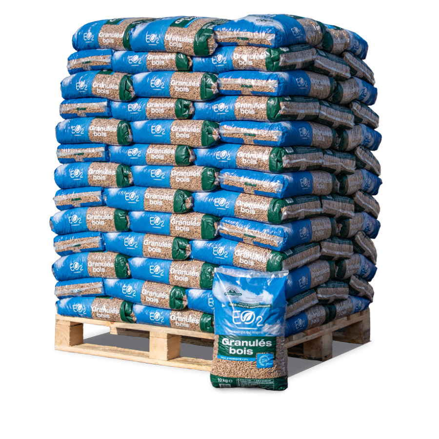 EO2 Holzpellets DINplus – Palette 104 Säcke à 10 kg (1.040 kg)