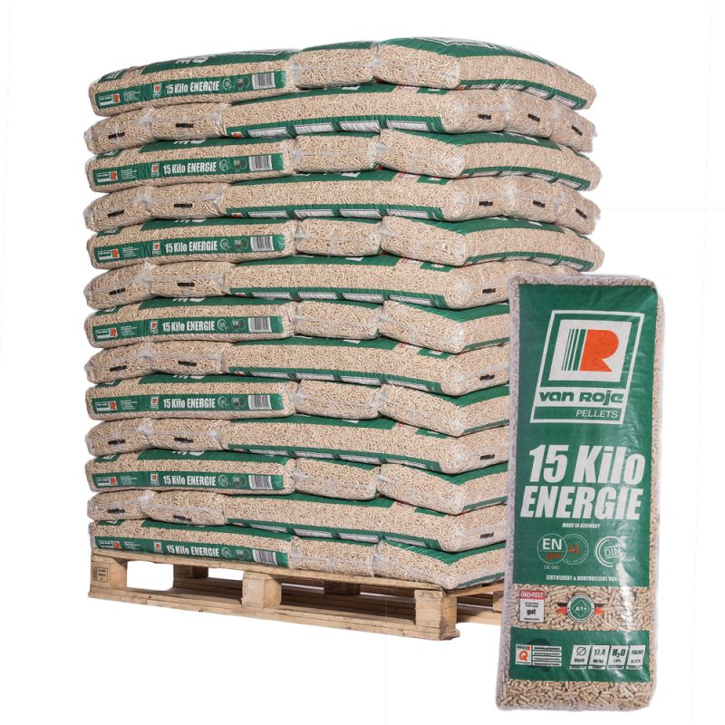 Van Roje Holzpellets DINplus – Palette 65 Sack à 15 kg aus Deutschland