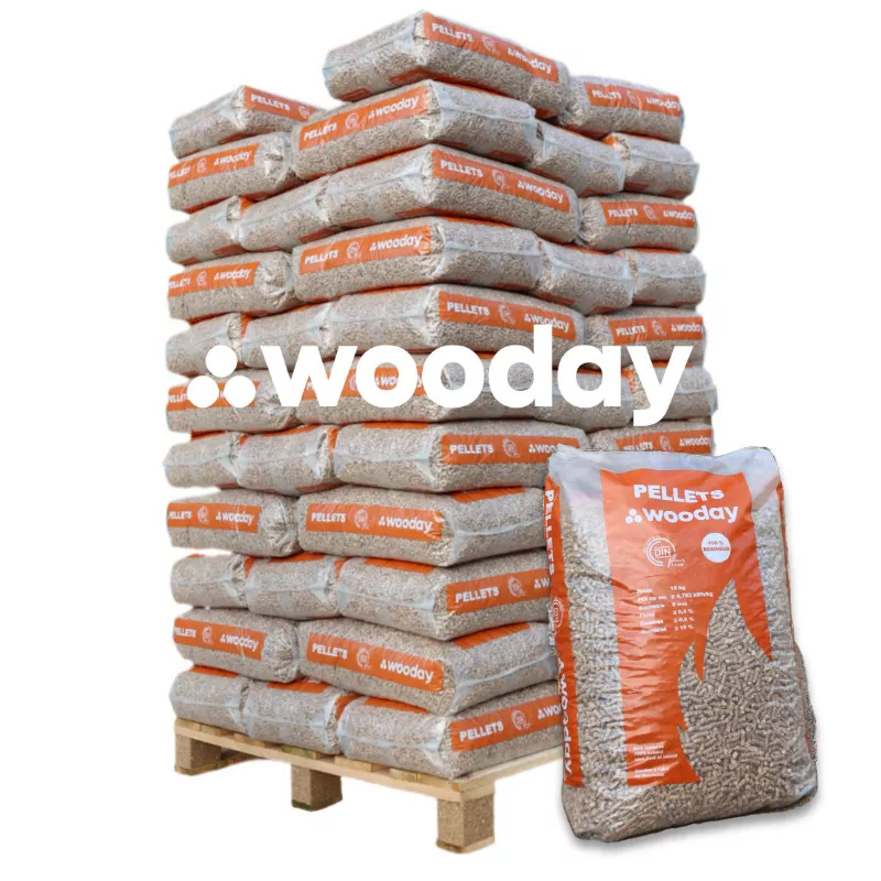 Wooday Holzpellets DINplus – Palette 65 Sack à 15 kg